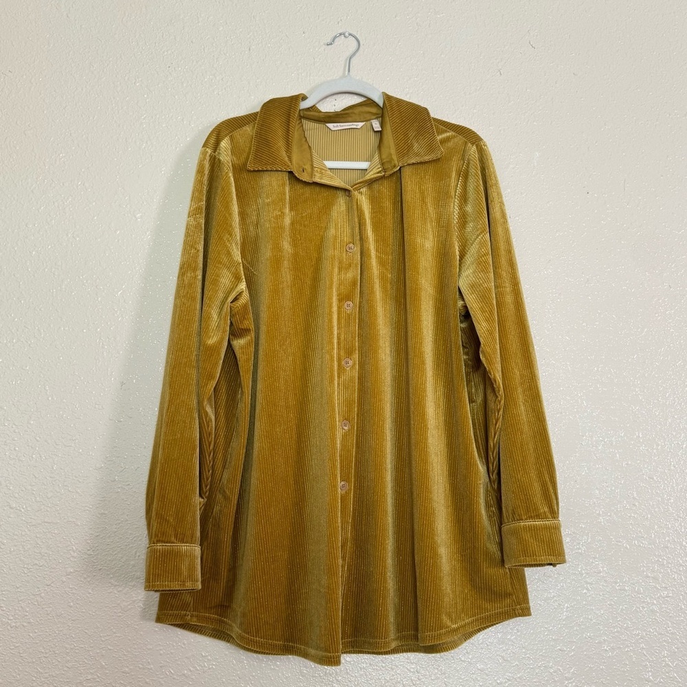 Soft Surroundings Gold Velvet Corduroy Button Down Shirt